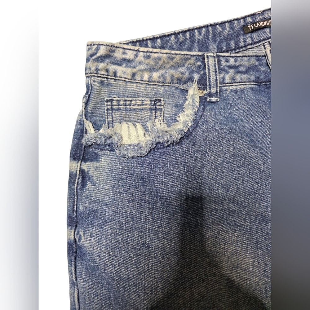 Flamingo Distressed Blue Jeans Size Large 12-14 - Picture 7 of 9